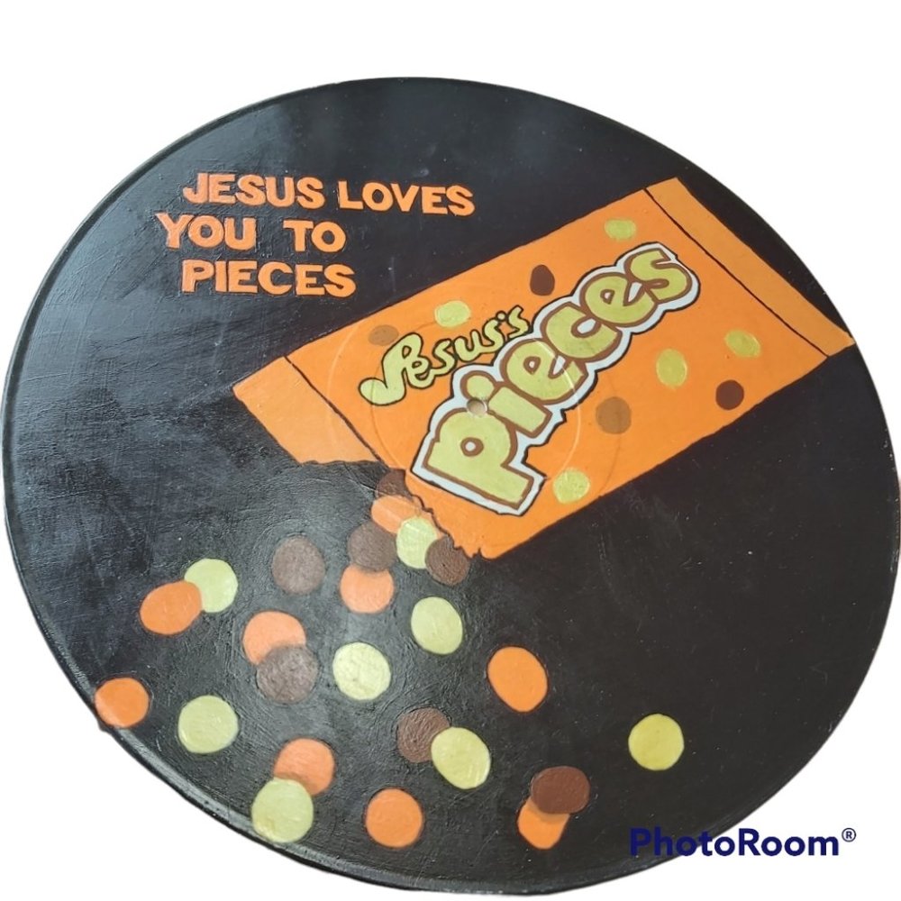 Handpainted Vinyl Record Painting ~ JESUS PIECES - Framed